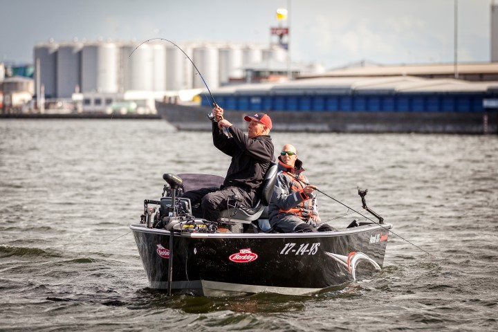 Zander fishing from a boat