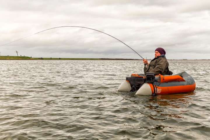 Fly fishing from a belly boat